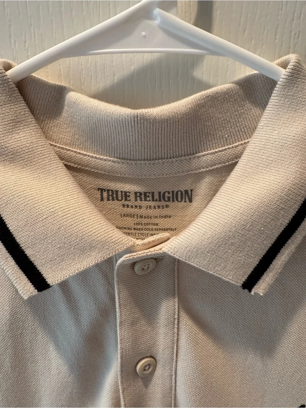 True Religion Men’s Cream Polo with Black Accents